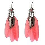 Voberry® Fashion Women Vintage Leaf Earrings Feather Drop Earring (Red)
