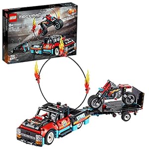 LEGO Technic Truck e Moto dello Stunt Show, Set di Costruzioni, Modello 2in1 con Motore Pull-Back e Rimorchio, 42106 LEGO