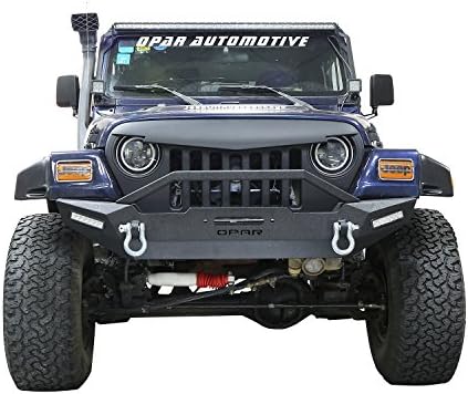 Hooke Road Solid Steel Front Bumper w/Winch Plate D-Rings & 2X LED Lights for 1987-2006 Jeep Wrangler TJ YJ
