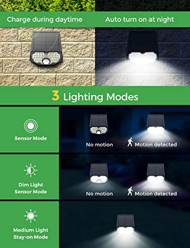 LITOM Solar Lights Outdoor IP67 Waterproof 3 Optional Modes Solar Motion Sensor Lights with Wide Angle -2 Pack