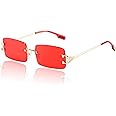 Mriendao Rimless Sunglasses for Men Women 90s Frameless Rectangle Tinted Lens Sun Glasses Shades