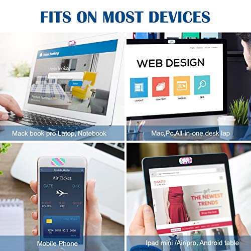 Laptop Webcam Cover, 0.027In Ultra Thin Slide Laptop Camera Cover Strong Adhesive Security Webcam Privacy Cover Slide Blockers for MacBook Pro/Air, iMac, PC, Ipad, Smartphone, Echo Spot (w-3p)