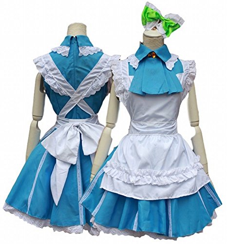 POJ Japanese Anime Love Live Style Maid Costume [ M / L Blue for Women with Apron ] (L)