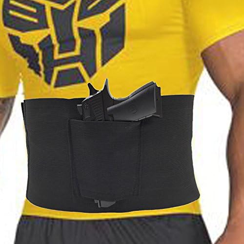 Concealed Carry Waist Holster - DMetric Comfortable and Elastic Waistband Gunstock with Double Magazine Pouch - Secure Abdomen Gun Belt