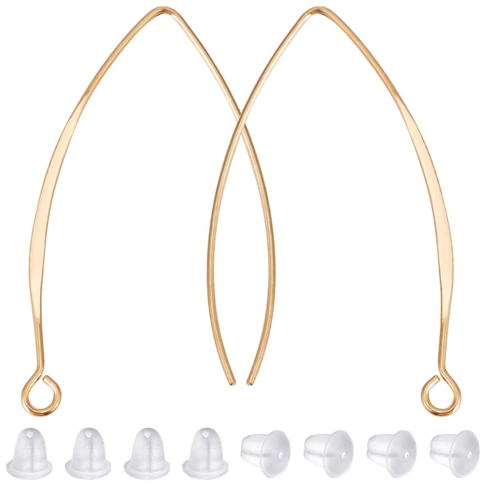 Beebeecraft 1 Box 50Pcs V Shape Earring Hooks 18K Gold Plated Brass Drop Earring Hook Ear Wires Earring Findings with Hoop for Jewelry Making DIY Earring Findings