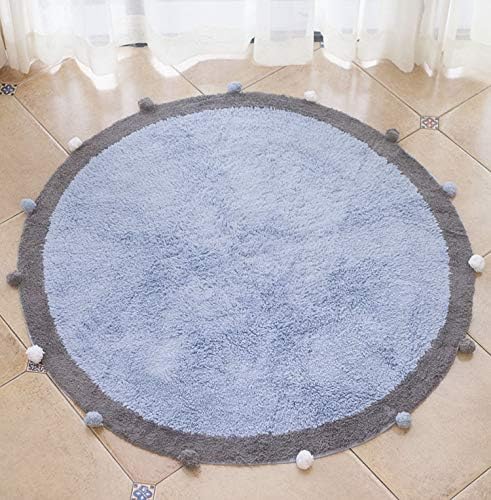 Round Rug Soft Cotton Fluffy Floor Mat Rugs for Baby Children Bedroom Living Room Pink Grey Blue