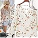 Lookatool Women's Casual Long Sleeve Tether Blouse Chiffon Floral T-Shirt White
