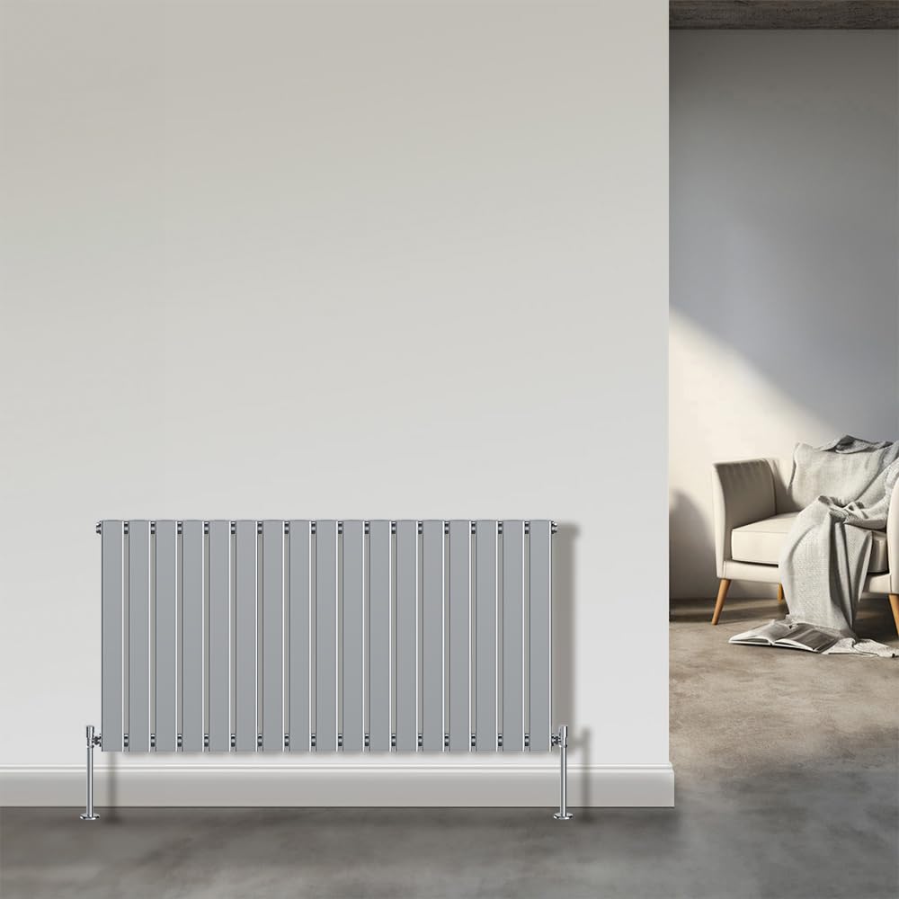 NRG 600x1156mm Horizontal Flat Panel Designer Modern Bathroom Central Heating Radiator Chrome Single Column for Living Room and Kitchen