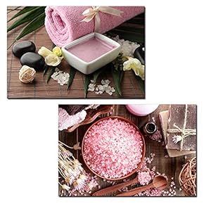 2 Panel Canvas Wall Art - Spa Still Life with Bath Salts and Towels - Giclee Print Gallery Wrap Modern Home Art Ready to Hang - 16"x24" x 2 Panels