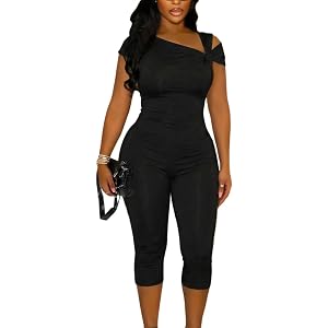 JIANJIAYIREN Women Capri Jumpsuit One Piece Bodycon Romper Club Outfit | Trendy Jumpsuits, Skinny Capri Legs, Stretchy Bodyco