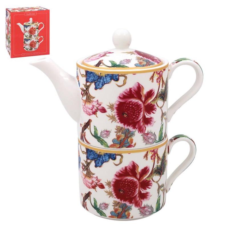 The Leonardo Collection Anthina Tea for One Set | Lovely Design Tea Pot & Cup Set | Ceramic Tea Pot Gift Set | Floral Print Tea Pot for Home & Office