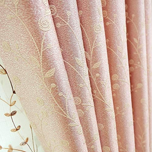 Sunian Luxury Gold Jacquard Curtain for Bedroom and Living Room, Small Windows,Curtain Grommet Top-2 Panles W52 x L84 inch Pink