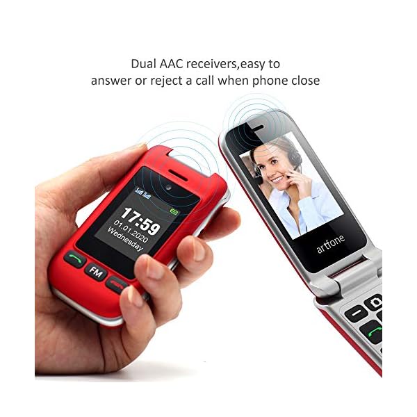 Artfone-C10-Flip-Big-Button-Mobile-PhoneSenior-phone-with-charging-cradle-and-Large-Screen-for-Elderly-Unlocked-Mobile-PhoneRed artfone C10 Red,with Charging Dock,2G Dual SIM Dual LCD Unlocked Flip Phone for Seniors with Large Colour Display, Big…