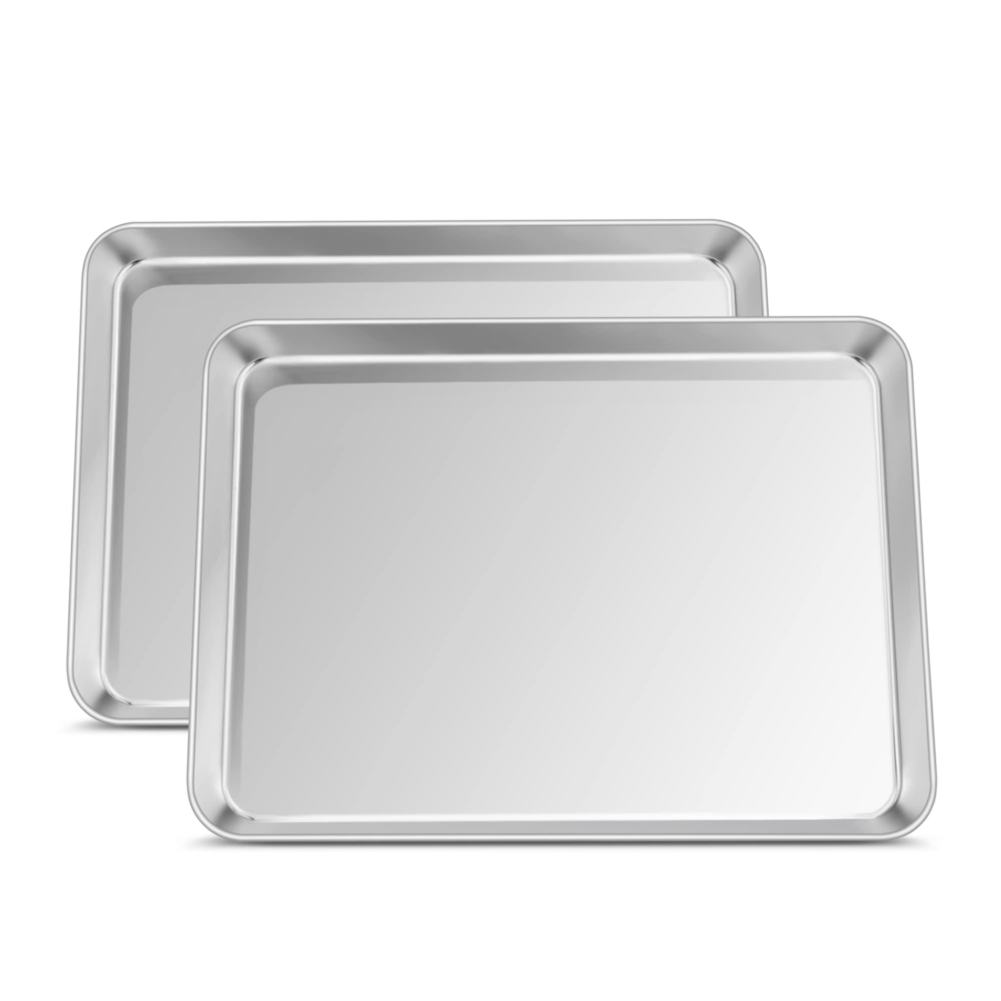 Joyfair Baking Tray, Stainless Steel Oven Tray Set of 2, Flat Cookie Sheet Pans Ideal for Baking Cooking Roasting, Non Toxic & Rust Free, Mirror Finished & Dishwasher Safe, 31.5x24.6x2.5cm