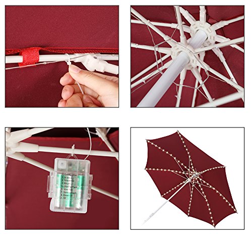 Patio Umbrella String Light Remote Control 104 LED Copper Wire Decor Lights Battery Operated Warm White