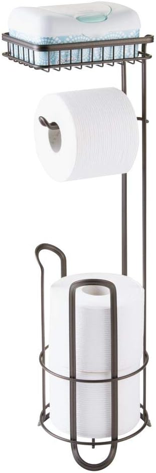 mDesign Toilet Roll Holder, Free Standing, No Drilling Necessary, Loo Roll Holder for the Bathroom, Toilet Paper Holder Stand - Image 4