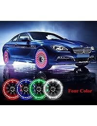 Luces de ruedas de auto, 4 piezas Solar de ruedas de neumáticos de aire de la válvula de luz con sensores de movimiento Led de colores, boquilla de gas, sensores de movimiento para motocicletas, autos, bicicletas