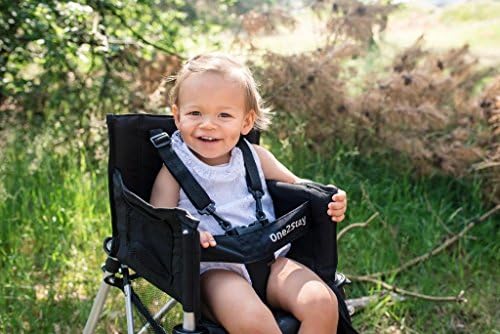 One2Stay Portable Travel High Chair with an Adjustable Backrest (6-36 Months) - Comfortable Foldable Baby Feeding Chair - 5-Point Safety Harness and Double Locking System - Easy to Clean Black