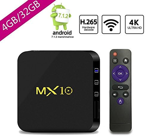 Penkou MX10 TV BOX Android 7.1.2 DDR4 4G+32GB 4K HD Player H.265 64bit with WiFi Bluetooth Smart box Video &amp; Game Playing
