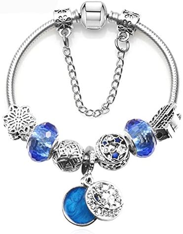 YouzhiWan007 NEW Fashion Women Bracelet 925 Unique Silver Crystal Bead Charm Bracelet For Women Fine Jewelry pan Bracelets Gift Blue Zinc Plated 21cm