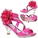 Generation Y Kids Dress Sandals Girls Clear Rhinestone Low Heels Side Flower Back Zipper Open Toes Fuchsia Clear Size 1