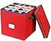 FamGo Christmas Ornament Storage Box with Lid - Adjustable Dividers - Holds up to 64 Round Ornaments - Holiday Storage- Red