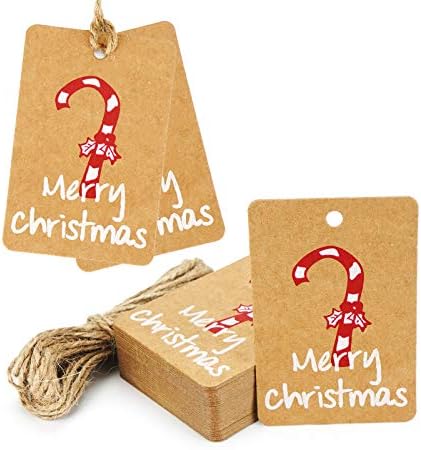 Kraft Tags for Xmas, EUSOAR 3 x 2″ 200pcs Christmas Items Tags, Grasp Tags with String, Tags for Items, Value Tags, Memento Ornament Tags, Handmade Buying Occasion Favor Tags-Xmas Cane