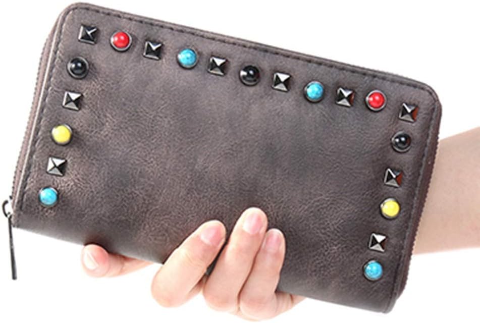 Black AWMYHKDW Lady Wallet Long Brand Hand Bags Pu Leather Women Wallet for Cards Coins Phone Wallet Cool Rivet Lady Purse