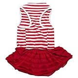Binmer(TM)Cute Dog Clothes Pet Dog Costume Stripe T-shirt Skirt Puppy Princess Dress Dog Apparel (Red, L)