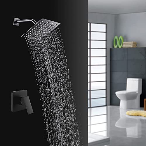 POPFLY Black Shower Only Faucet Set with Square Shower Head,Single
