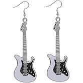 Vintage Punk Metal Black White Music Bass Electric Guitar Dangle Earrings Cute Classical Guitar Violin Long Drop Earring Charms Instrument Jewelry for Women Girls Music Lovers Gifts