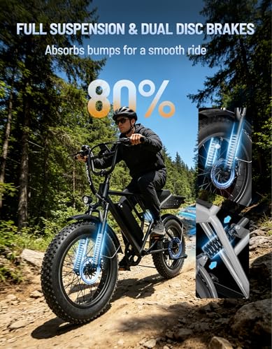 Jasion RetroVolt&Pro Electric Bike for Adults, 70/90Miles Electric Motorcycle,2000W/3000W Peak Ebike,30/38MPH Electric Dirt Bike, 48V-52V,13AH-20AH Battery, 20" Fat Tire E Bike with Full Suspension