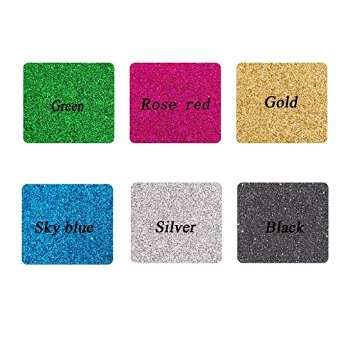 Newcomdigi 6 Sheets Glitter Heat Transfer Vinyl, Adhesive Vinyl Glitter Sparkle Vinyl Sheets Glow Fine Particles A4 Size