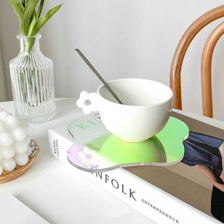 Set of 2 Acrylic Cup Coaster,Ins Irregular Coaster,Acrylic Drink Coasters for Dining Room Living Room Patio Coffee Table (Rainbow)