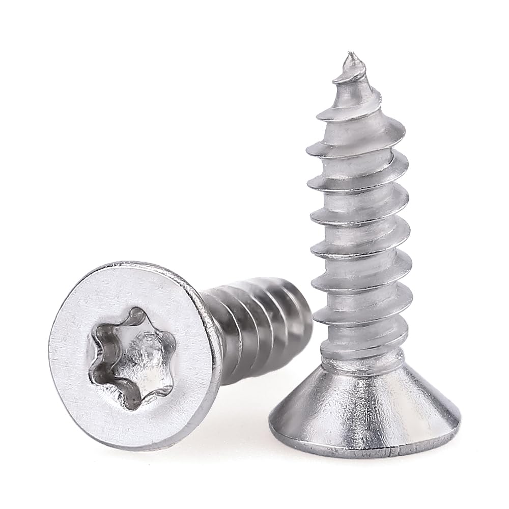 Photo 1 of #8 x 3/4" Flat Head Torx Drive Self Tapping Screws for Wood and Sheet Metal, 304 Stainless Steel 18-8, Corrosion Resistant Countersunk Star Drive Head Screws, Pack of 100