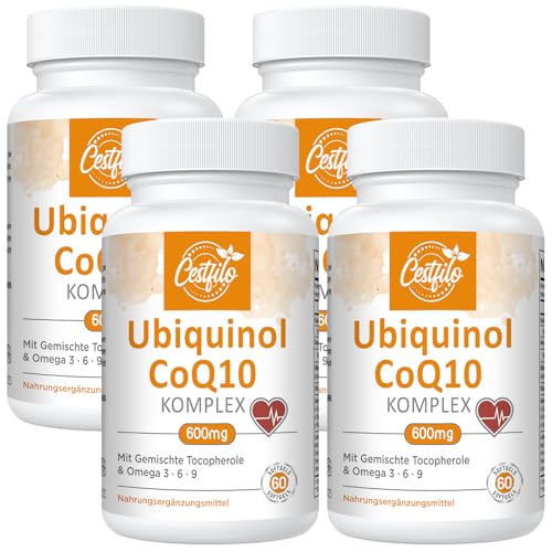 Ubiquinol CoQ10 600 mg Softgelkapseln - Aktive Form von CoQ10 Plus Vitamin E & Omega 3 6 9 - Fortschrittliches Coenzym Q10 (60 stück (4er Pack))