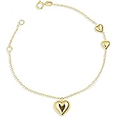 14K Yellow Gold Love Heart Charm Bracelet - 6.5"