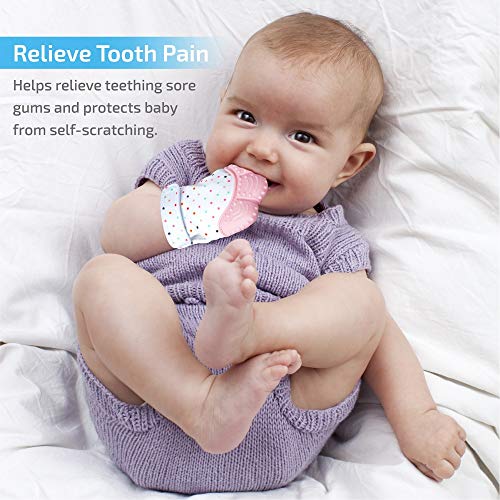 Prohapi Silicone Baby Teething Mitten, Self Soothing Teether & Teething Pain Relief Toy Glove Plus Hygienic Travel Storage Pouch - Natural Remedy for Infants & Toddlers 3-6 Months (Pink 2-Pack) - Thumbnail 5