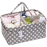 Hinwo Baby Diaper Caddy 3-Compartment Infant Nursery Tote Storage Bin Portable Car Organizer Newborn Shower Gift Basket with Detachable Divider and 10 Invisible Pockets for Diapers & Wipes, Grey Star