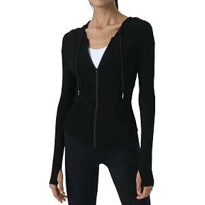 Locachy Womens Slim Fit Full Zip Hoodie Athletic Jacket Yoga Workout Running Jackets with Thumb Holes