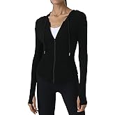 Locachy Womens Slim Fit Full Zip Hoodie Athletic Jacket Yoga Workout Running Jackets with Thumb Holes