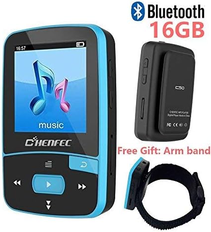 16GB Bluetooth MP3 Player with Clip for Running Lossless Sound Mini Sport Music Player with FM Radio Pedometer - Expandable Micro SD Card to 64GB Armband by DeeFec - Blue