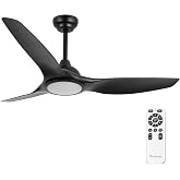 CurveCurio 52\" Modern Off-White 5-Blades Ceiling Fan W/ 3 Color Temprature LED Light, Quiet DC Motor 6 Speed W/ Remote Control
