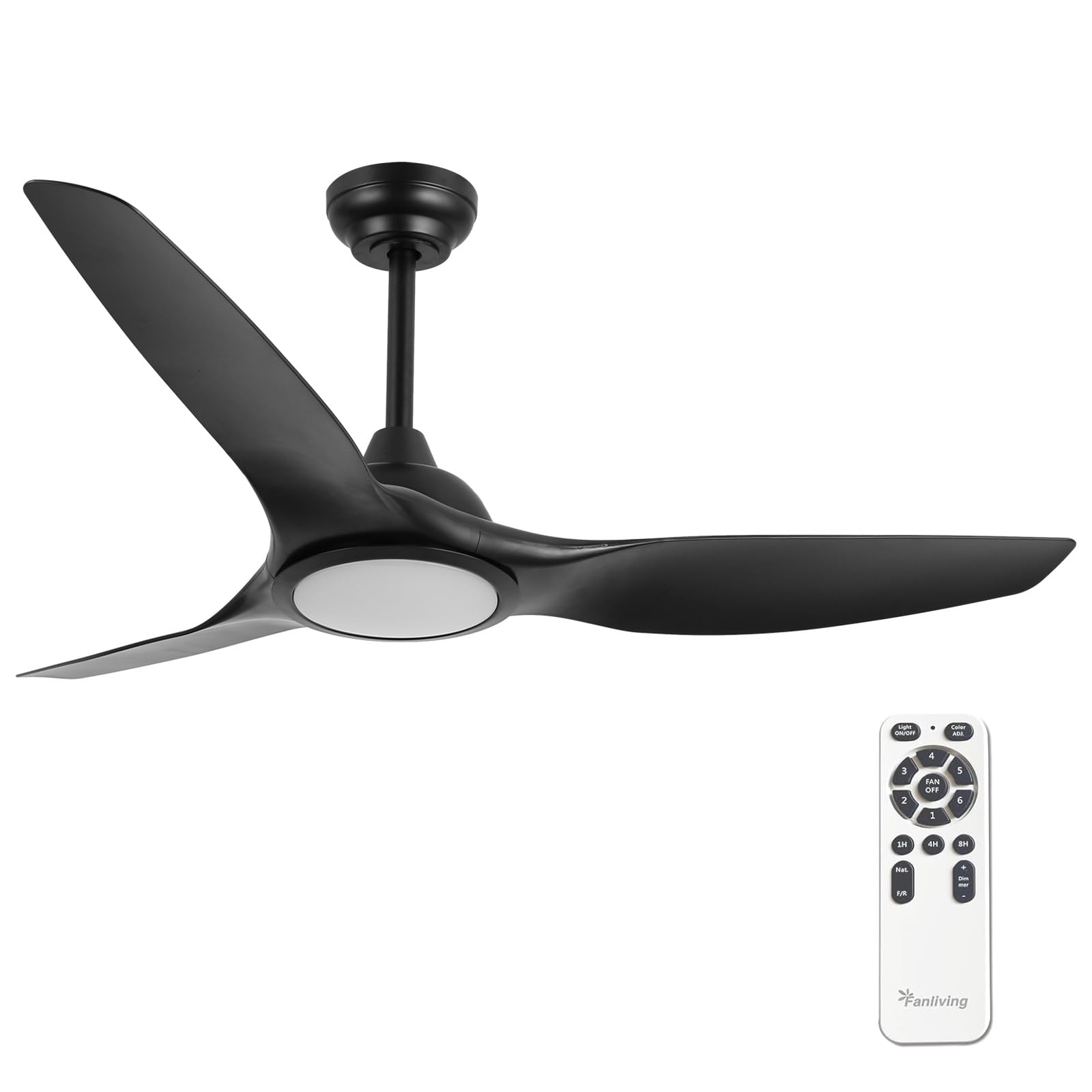 52 Inch 6 Speed High CFM Quiet DC Motor Modern Ceiling Fan with Lights Remote Control, Indoor 3 Blade Black Ceiling Fan for Bedroom Living Room