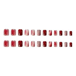 RIICFDD Red Press on Nails Short Square Shape Fake