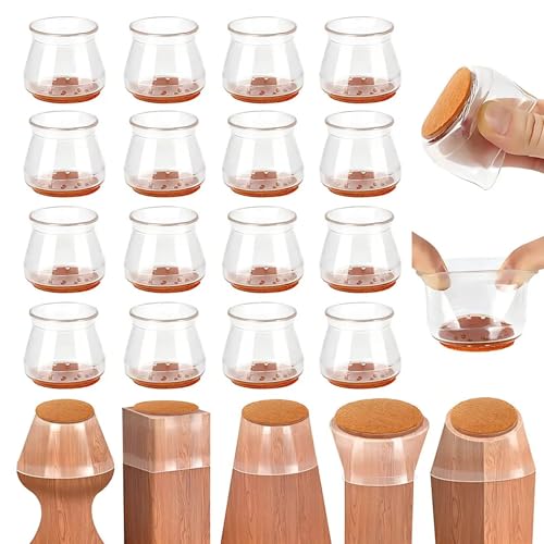 Kit 16 Protetor de Silicone Com Feltro Para Pés de Cadeira, Mesa, Banqueta - Protetores Para Móveis de até 4cm | Anti risco, Reduz Ruído, Lavável, Antiderrapante, Fácil de Instalar
