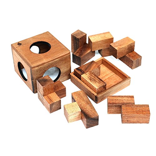 Cube Puzzle: Wooden Puzzle for Adults a Handmade 3D Brain Teaser Soma Cube from SiamMandalay
