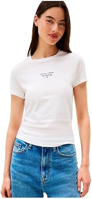 Donna T-Shirt Maniche Corte Slim Logo Tee con Scollo Rotondo, Bianco (Ecru), XL