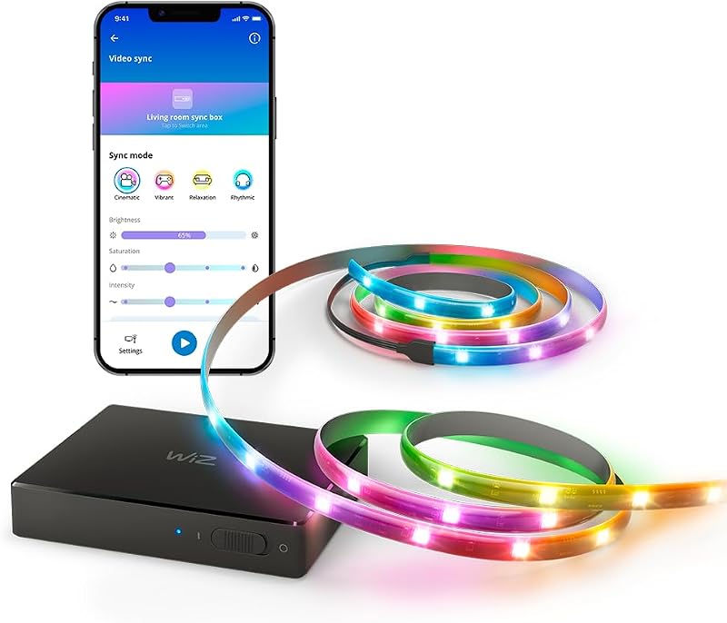 HDMI Sync Box avec rétroéclairage TV – Synchronise les lumières avec vos films, jeux et musiques – Ruban LED RGBIC pour TV de 75 à 85 pouces – Contrôle via application – Compatible Google et Alexa