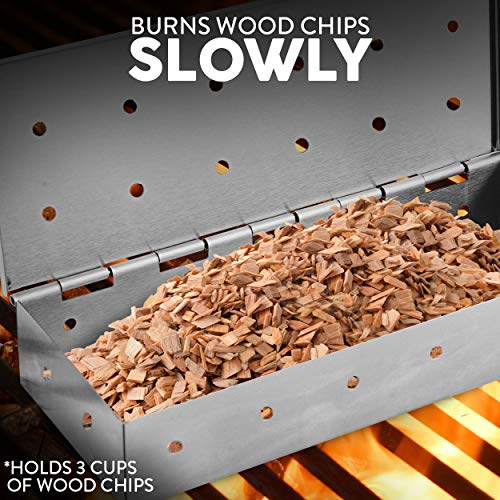 Kaluns BBQ Smoker Box for Wood Chips - Great for Use on Your Gas or Charcoal Grill to add Delicious Smoked Flavor to Your Meat - Hinged Lid - Thick Stainless Steel WARP Free Grilling Accessory - Thumbnail 2